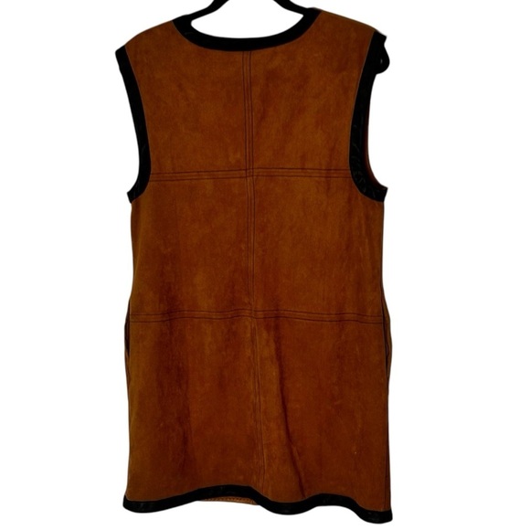By Anthropologie Faux Suede Shell Mini Dress- Brown with Black Trim- Size Medium - Picture 6 of 11